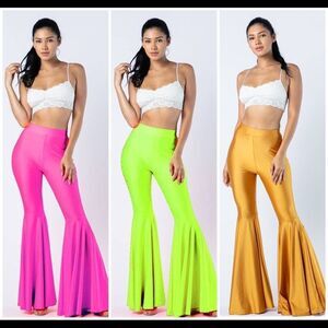 Solid Metallic Bell Bottom Pants